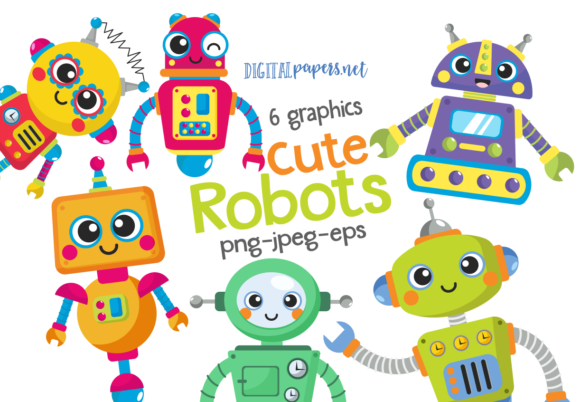 Download Cute Robots Clipart Set - Robots Collection