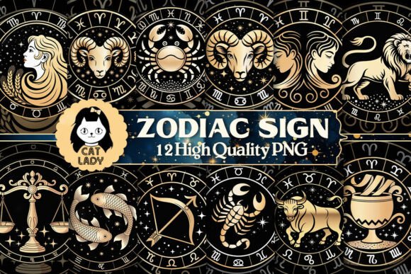 Download Golden Zodiac Sign Clipart Bundle - Zodiac sign Collection