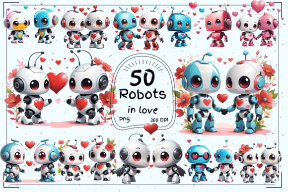 Download 50 Cute Robots in Love Clipart - Robots Collection