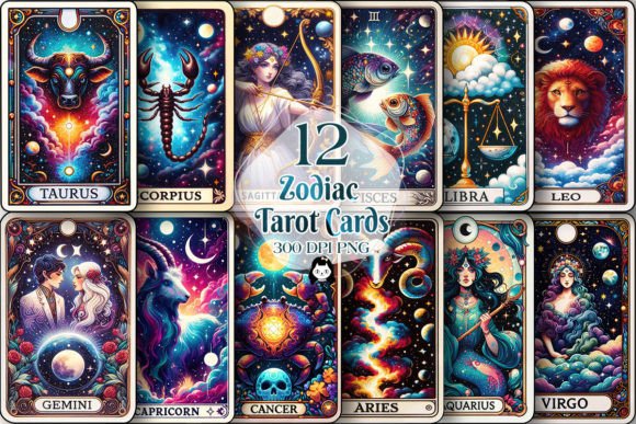 Download Zodiac Sign Tarot Cards Sublimation - Zodiac sign Collection