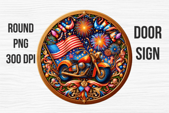 Download American Flag Motorcycle Round Door Sign - Premium Resources